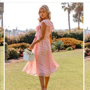 Pink Gingham midi dress with ruffle top size M